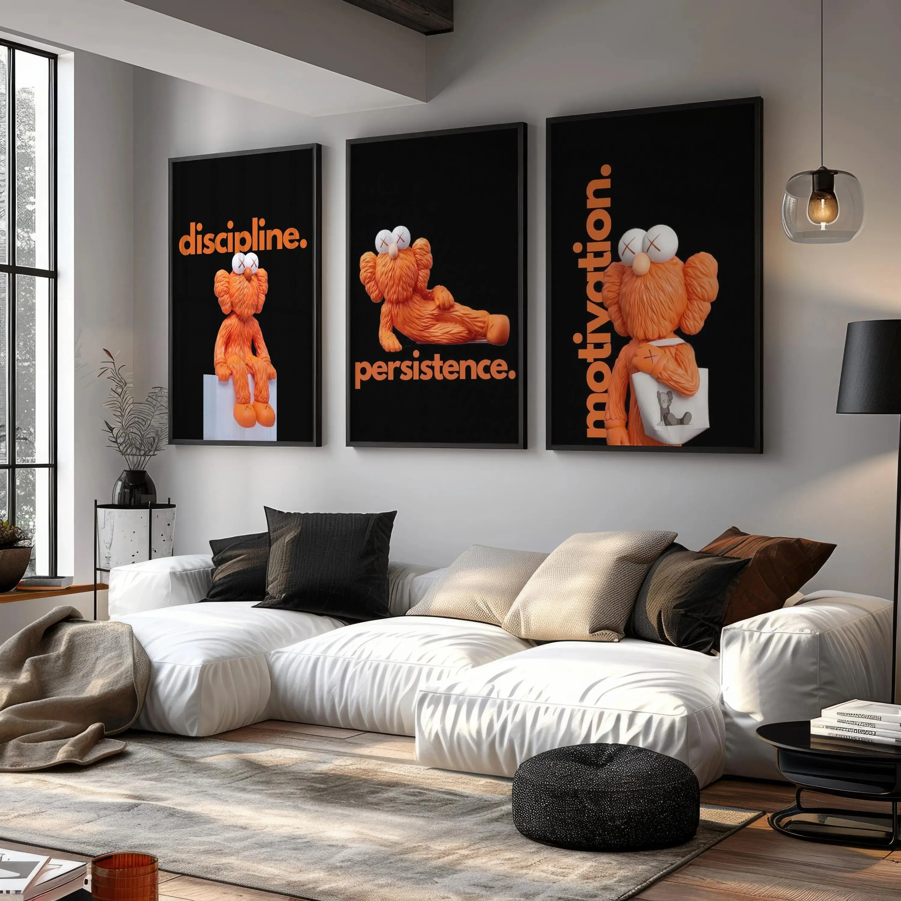 KAWS Graffiti Wall Art Set of 3 - Hypebeast Room Decor, Figure Prints, Streetwear Themed Living Room Posters