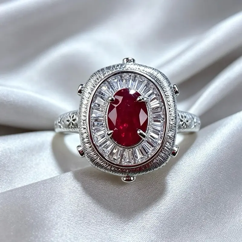 <PingEast jewelry > Ruby206 or sapphire ring——925 Sterling Silver Ring featuring a vintage royal design with a brushed shank, set with a 1 ct gemstone. Elegant, noble, and timeless—perfect for any outfit