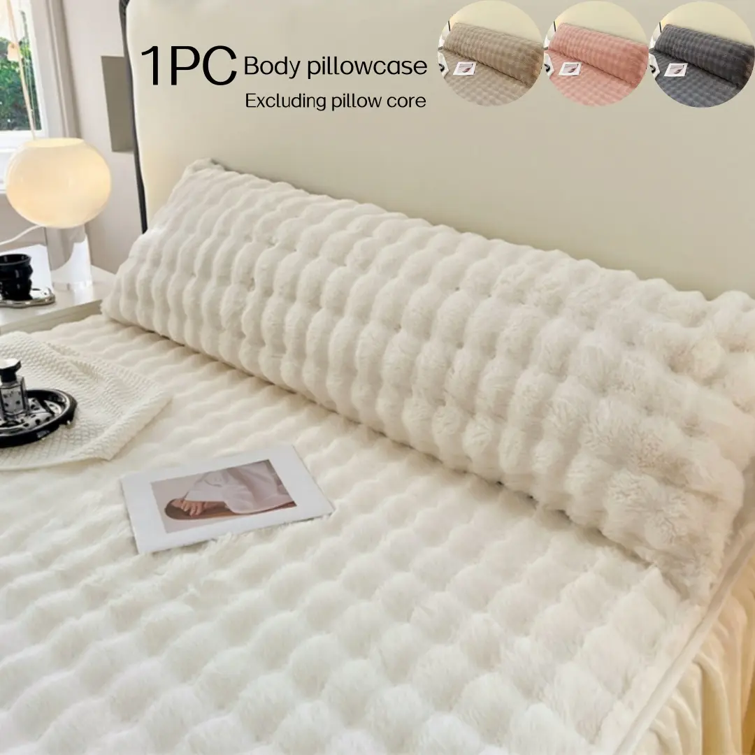 1pc Deluxe Fluffy Artificial Rabbit Plush Long Pillowcase - Soft, Comfortable and Warm Couple Pillowcase, Machine Washable Polyester Fiber, Perfect for Bedroom, Guest Room or Holiday Gifts, Bedding Supplies