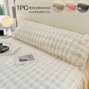 1pc Deluxe Fluffy Artificial Rabbit Plush Long Pillowcase - Soft, Comfortable and Warm Couple Pillowcase, Machine Washable Polyester Fiber, Perfect for Bedroom, Guest Room or Holiday Gifts