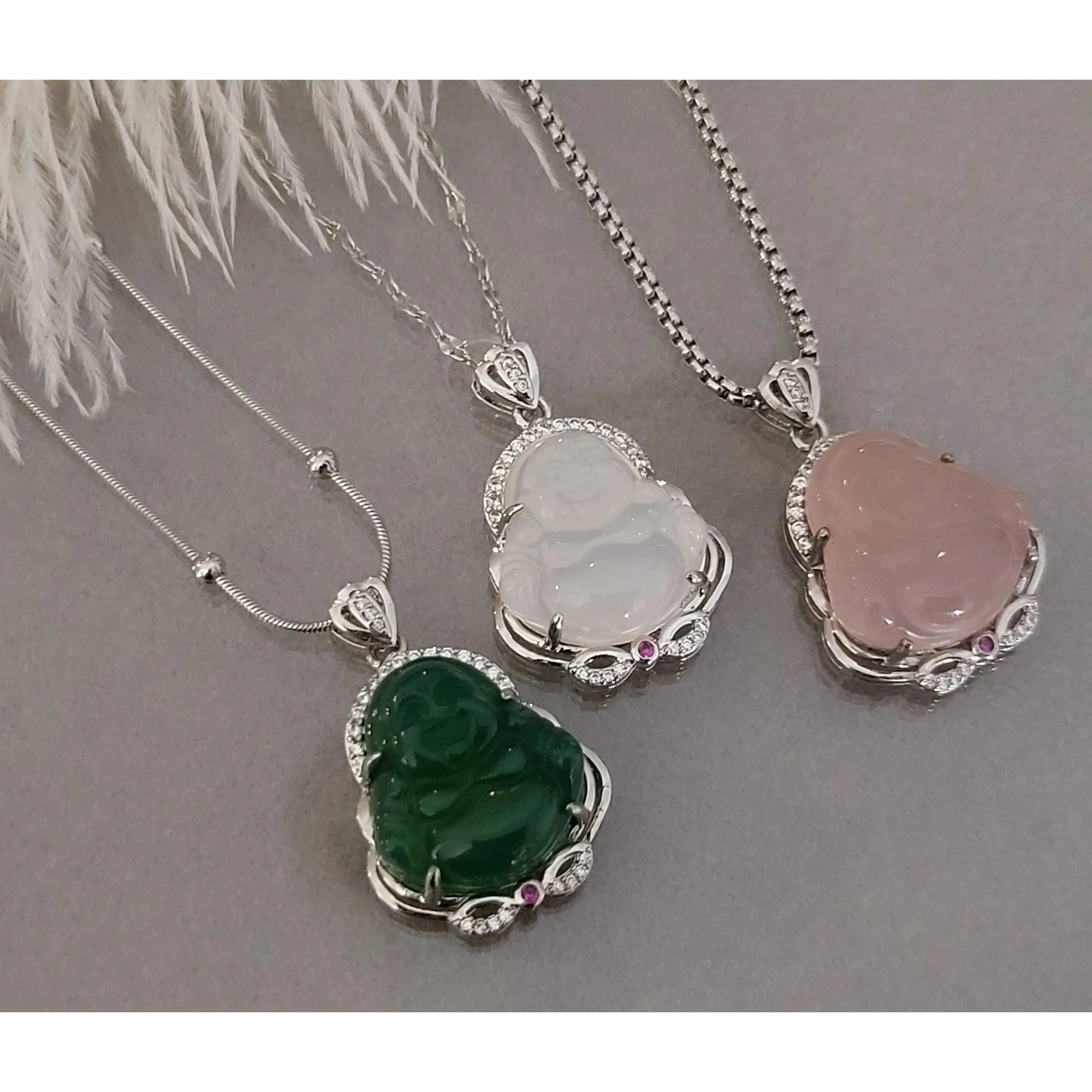 925 Sterling Silver Jade Minimalist Buddha Necklace