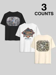 Men's Letter & Duck Print Short Sleeve Graphic Tee, Regular Fit Casual Street Round Neck T-shirt for Summer, Men's Top for Daily Wear, Tropical, Casual Everyday Wear, Casual Style Graphic
