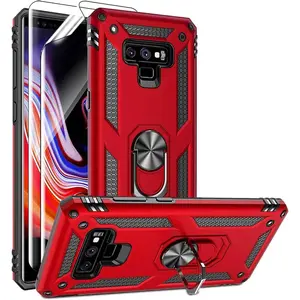 for Samsung Note 9 Phone Case, Galaxy Note 9 Case with 3D PET Screen Protector, Military-Grade Ring Holder Kickstand Car Mount 15ft Drop Tested Shockproof Cover Case for Galaxy Note 9, Red