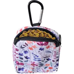 Pet Training Aid Treat Pouch, Portable Snack Reward Dog Food Dispenser for Travel, Outdoor Use, White Flower