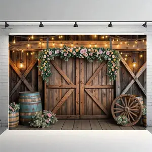 Western Barn Floral Design Background Banner, Wedding Party Backdrop, Wedding Decoration, Bride's Gift Party, Birthday Party, Wall Decor, Live Broadcast Screen