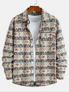 Men's Textured Jacquard Striped Vintage Classic Jacket Coat, Long Sleeve Casual Sporty Fitted Design with Pockets, Button Front Shirt Collar Outerwear for Daily Wear, Menswear