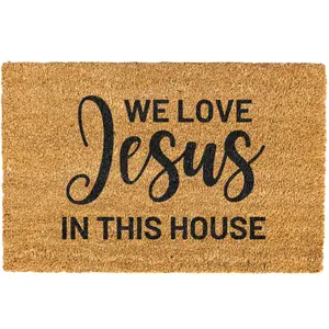 Christian Doormat, We Love Jesus In This House Doormat, Welcome Mat