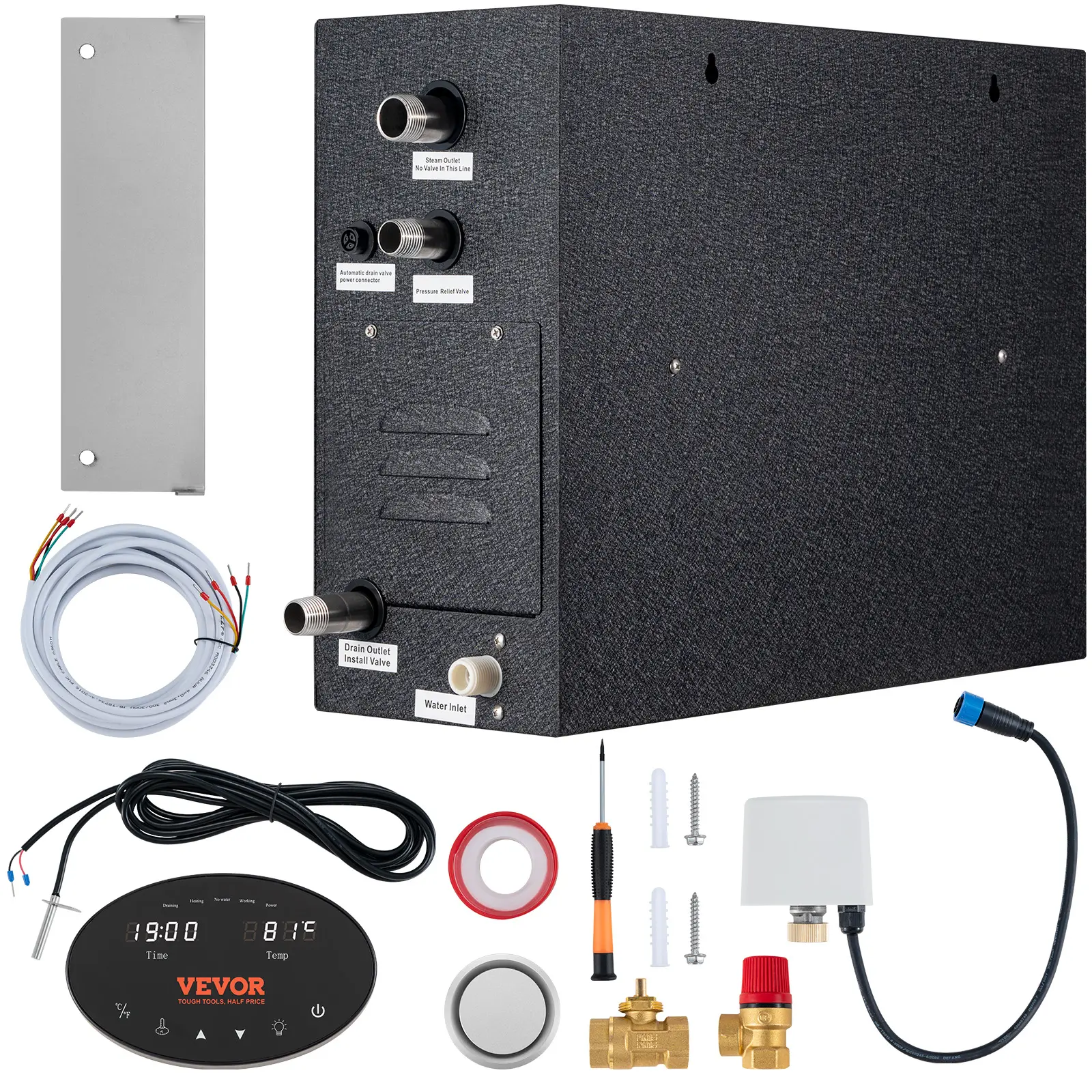 VEVOR Luxury 12KW Home Steam Shower Generator System | Smart Temp Control, 24h Timer & Auto Drainage | Premium Segmented Heating Steam Kit for DIY Bathroom Remodel & Indoor Spa | UL Tested Safe Home Upgrade