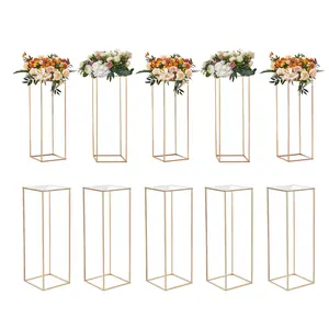 VEVOR 10PCS 31.5inch High Wedding Flower Stand, TikTokShopBlackFriday, With Acrylic Laminate,Metal Vase Column Geometric Centerpiece Stands, Gold Rectangular Floral Display Rack for Events Reception, Party Decoration Set Ornaments