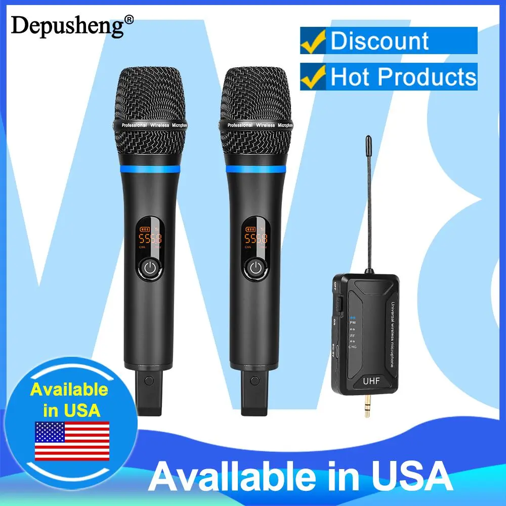 Wireless Microphone Depusheng W8-1 UHF Metal Dynamic Handheld Karaoke Mic With Rechargeable Receiver For Karaoke Wedding