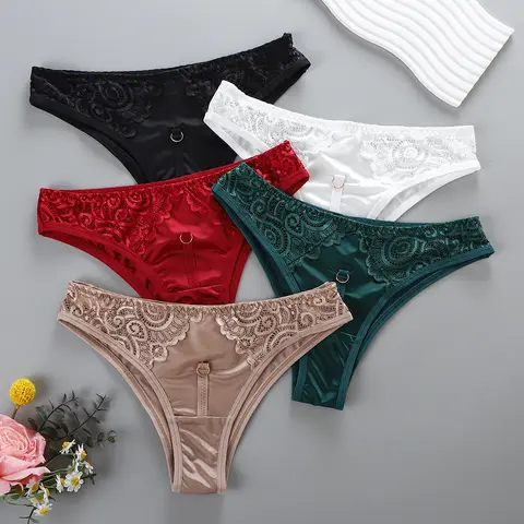 Women's 5pcs Mixed Colors Lace Trim Briefs - Soft Breathable Low-Rise Polyamide Cheeky Knickers, Minimalist Plain Bridal Underwear for Wedding, Christmas Daily Wear