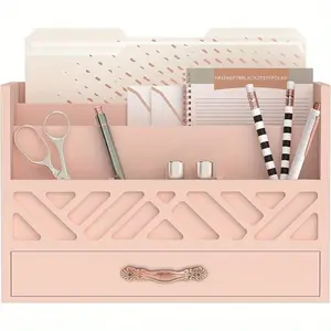 Wooden Desk Organizer with Drawers, Desktop Mail Organizer with 3 Compartments and 1 Drawer, Wood Mail Holder Sorter Organizer Holder Suitable for Home Office Accessories