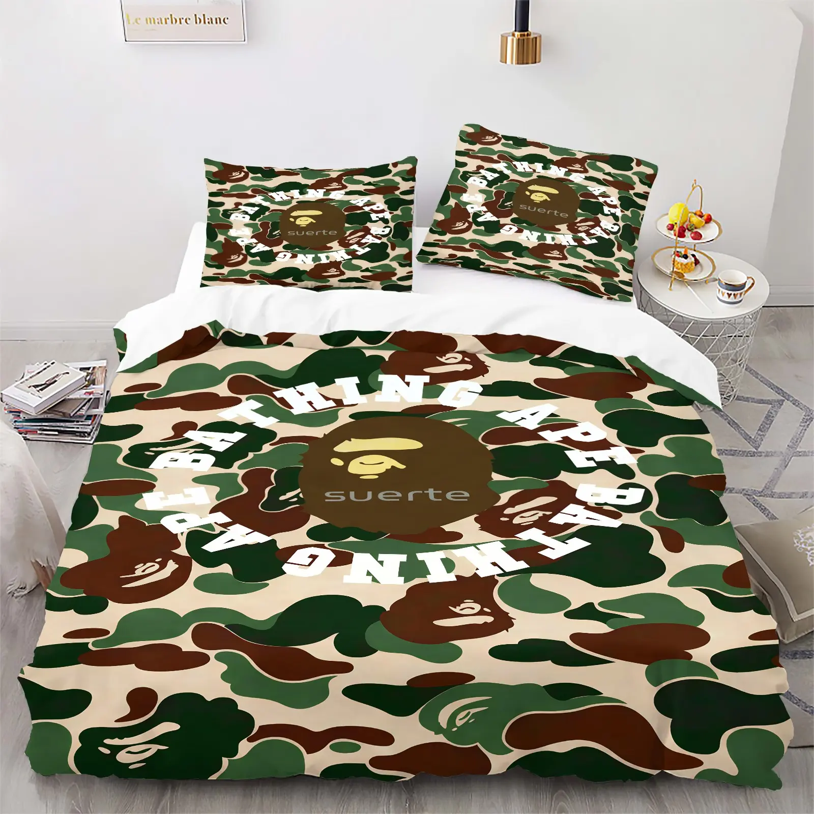 Streetwear Classic Camouflage Duvet Cover Set, 1 Duvet Cover with 1-2 Pillowcases No Comforter, HD Street Art Graphic Print, Ultra Soft Microfiber, Cozy Bedding, Cool Bedding Set, Urban Hip Hop Bedroom Decor, Gift for Street Fashion Fans