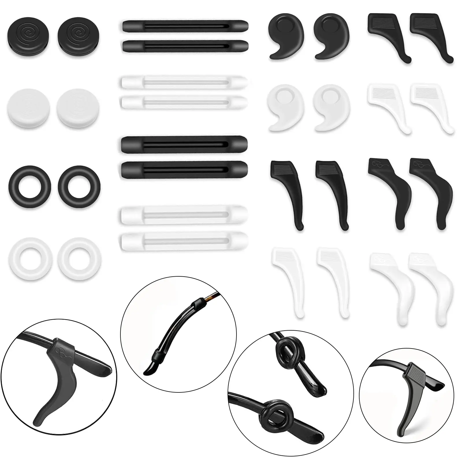 Silicone Eyewear Retainers, Soft and Safe Anti-Slip Ear Grips for Thin and Thick Temples, Simple Solid Unisex Accessories for Exercise, Convenient backtoschool, Easy To Store, Small Size, Thin/Thick Fit, Environmentally Friendly, Eyeglasses, Fits Almost A