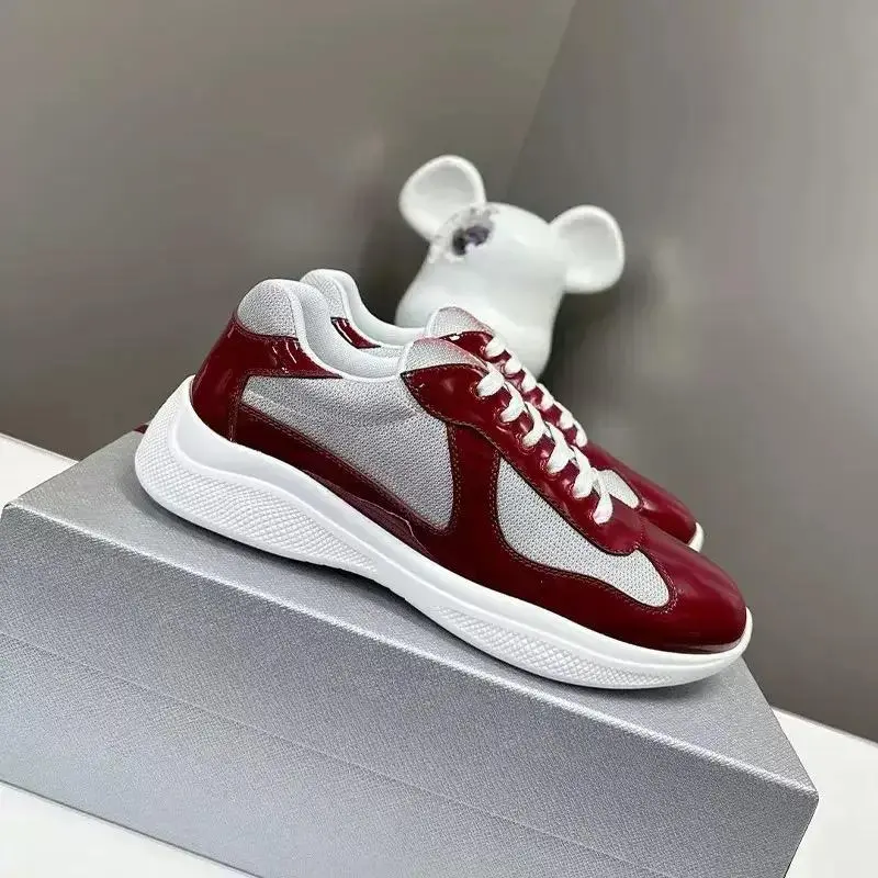 patent leather americas cup sneakers size 35-50 men's and women's rossa bike fabrique silver black or white mesh flat shoes voyage casual designer running shoes round toe design multiple colors trainers,portable,slip-resistant,
