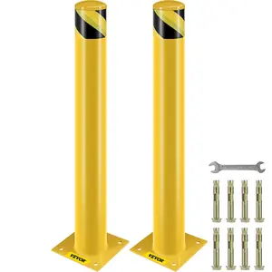 【fathersdaygift】VEVOR Safety Bollard, 36 Inch Height Bollard Post, 4.5 Inch Diameter Steel Pipe Safety Bollard Post, Yellow Steel Bollard, Steel Safety Bollard with 8 Anchor Bolts, Perfect for Traffic-Sensitive Area