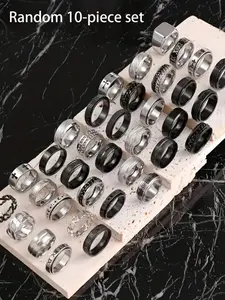 Men's Stainless Steel Ring Set, Fashion Rings, Punk Style, Polished, Sandblasted, Cross Line Texture, Chain Design, Casual Party Vacation Wear, Stackable Rings, Stacking Rings