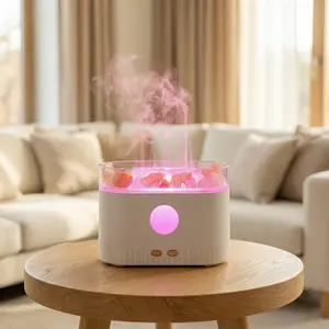 Himalayan Salt Lamp Flame Humidifying Essential Oil Diffuser – 200ml, 8-Hour Runtime, 10 LED Modes