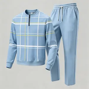 Autumn New Soil Splicing Stripe Pattern Men's Leisure Sports Set, Fashionable Classic Men's Half Zipper Round Neck Long Sleeve Top+Sports and Leisure Comfortable Pants, Suitable for Daily, Sports, and Work fathersdaygift Sporty Style Clothes Striped Worko