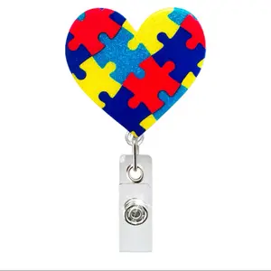 Autism Awareness Badge Reel - Durable ABS Resin with a Colorful Puzzle Piece Design, Perfect for Nurses, Doctors, Office Staff, and Teachers. Round, H-Shape, heart