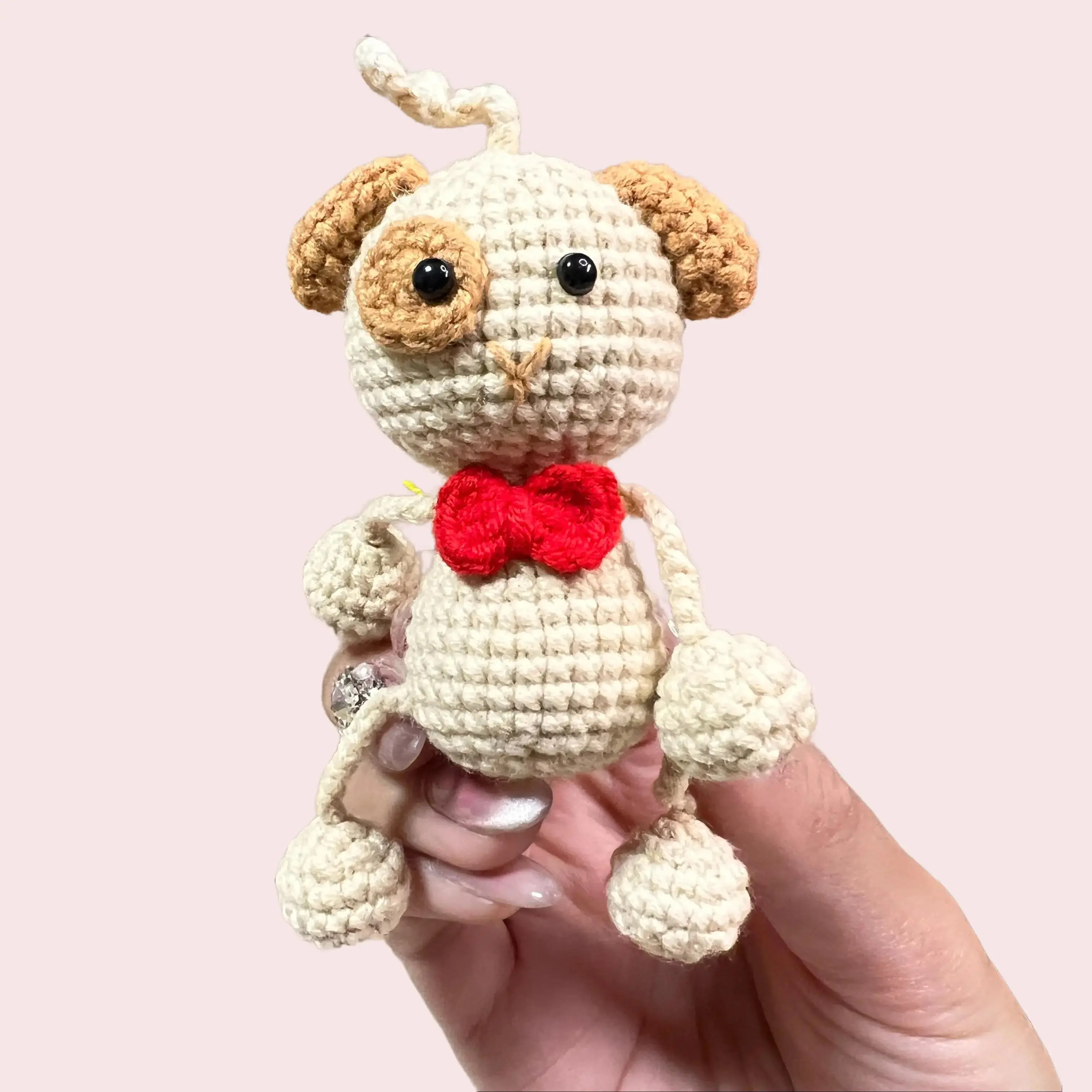 Handmade Amigurumi Crochet White Dangling-Leg Dog Plushie