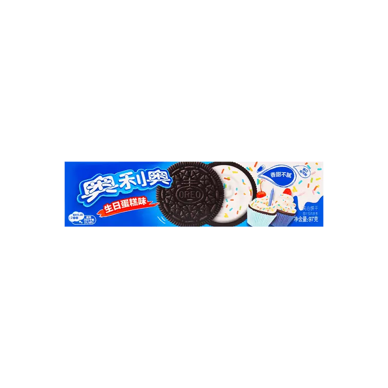 OREO Birthday Cake Flavor Creamy Biscuit - Crispy Texture Sandwich, Chocolate Filling Sandwich, Sweet Treats, Cream-Stuffed Crunchy Vanilla Snack, 97g