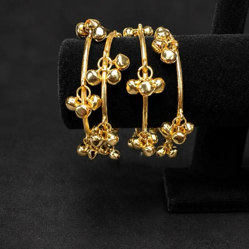 Women's Gold-Tone 4pcs Ghungroo Kada Bangle Set, Jingle Bell Ethnic Jewelry for Wedding & Festive Wear