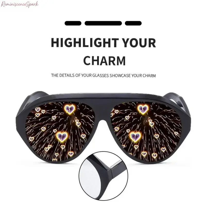 Fireworks Effect Diffraction Sports Eyewear, Unisex Black Plastic Frame Accessory, Lightweight Comfortable 1-Size Party Prop for Music Festivals, Raves, Neon Holidays