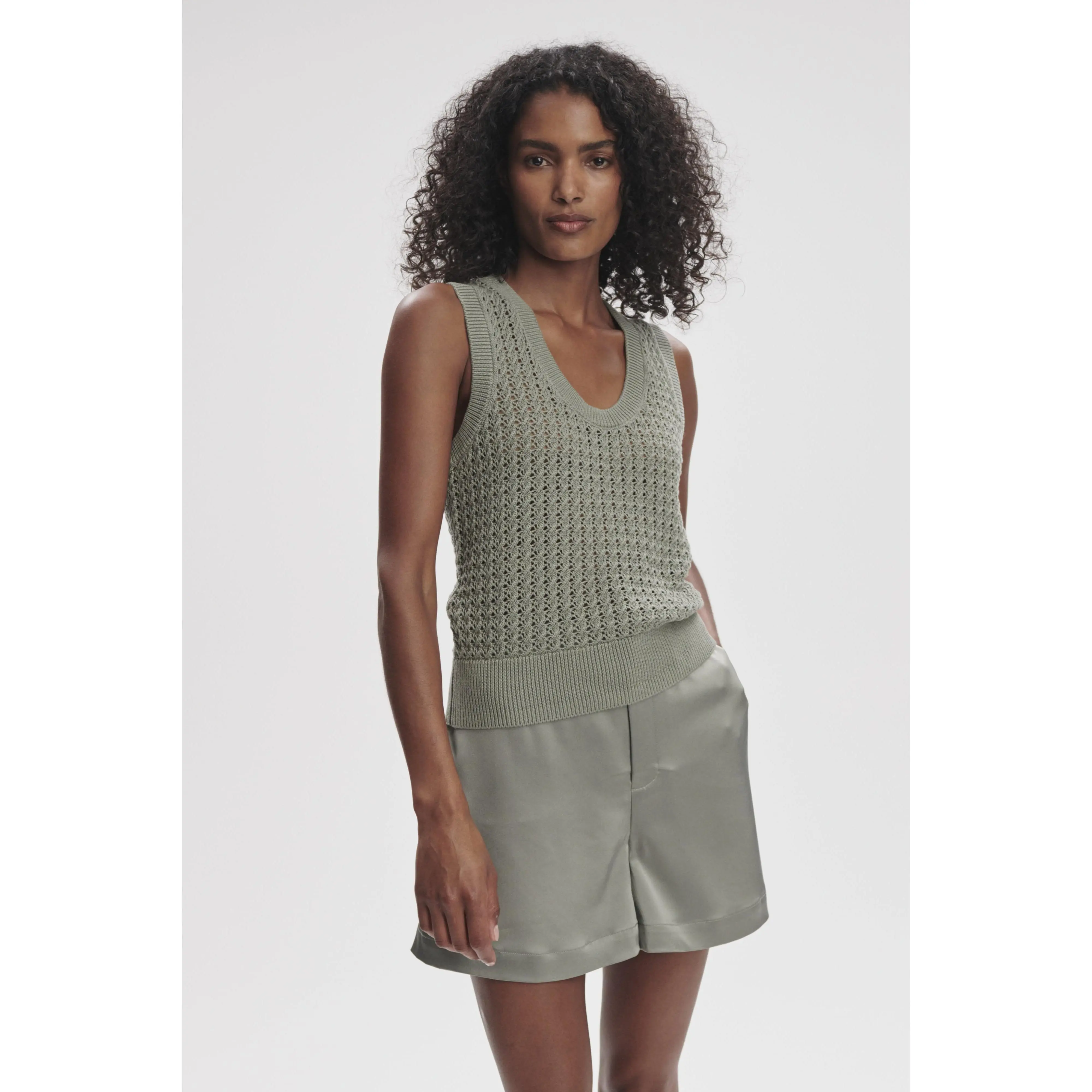 Fern Open Knit Tank- Shadow