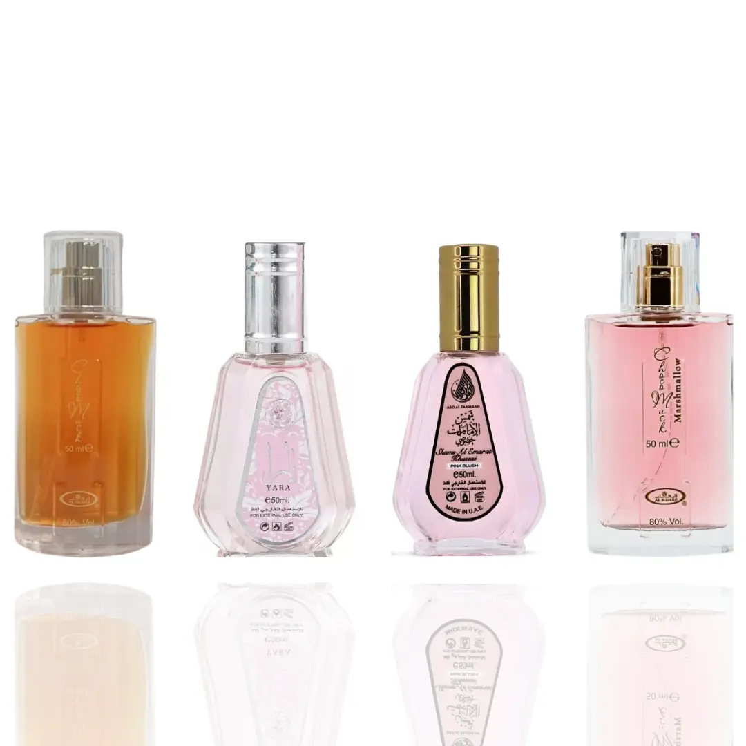 Lattafa Women's 4-Piece Gourmand Fragrance Bundle - Aromatic Sweet Bundle Women's Fragrance Set with Pink Blush Shams Al Emarat EDP, Choco Musk, Yara Vanilla EDP, Choco Musk Marshmallow (Each 50ml)