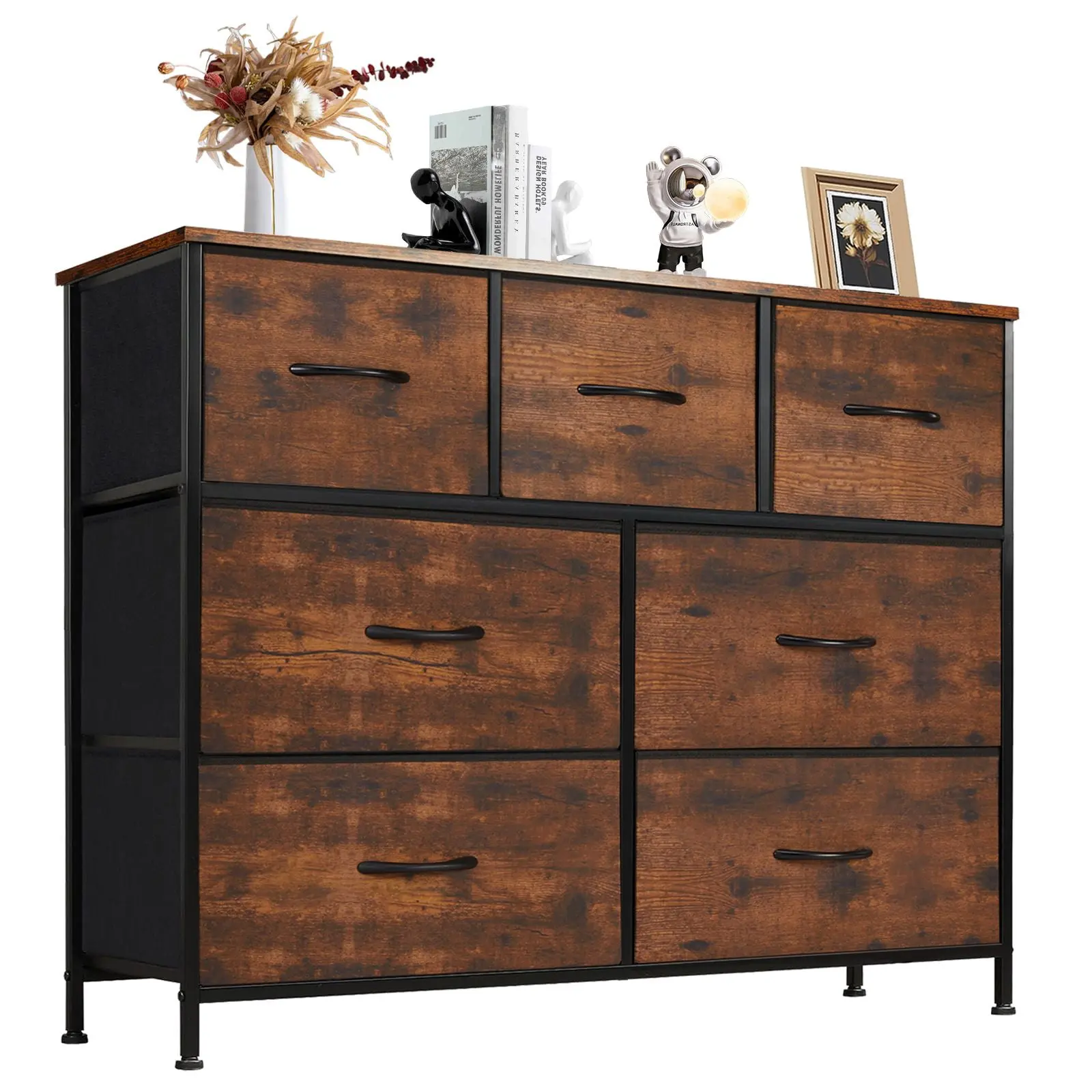 Gianna 7-Fabric-Drawer Chest of Drawers, Organizational Cabinet Furniture for Kitchen, Office