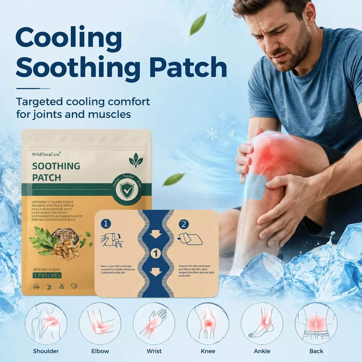 WildFloraCare Herbal Cooling Patch for Knees, Back, Neck & Shoulders WildFloraCare Herbal Cooling Patch for Knees, Back, Neck & Shoulders