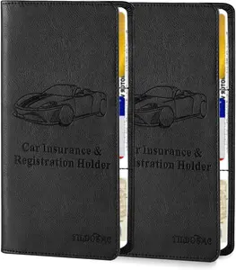 2Pack Leather Car Registration and Insurance Card Holder, Car Document Holder for Cards License with Magnetic Shut (Black)
