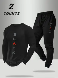 Two-Piece Set Men's Solid Color Long Sleeve Hoodie & Pants, Casual Comfy Breathable Two-piece Outfits for Spring & Fall, Men's Clothes for Daily Wear