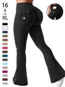 Women's High Waist Sporty Skinny Jeans with Pockets, V-Neck Design, Butt Lifting Gym Yoga Pants, All Seasons Comfort, Flared Leggings