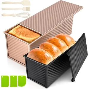2-Pack Bread Pan with Lid - 2.2 lbs and 1 lbs Dough Capacity, Non-Stick Carbon Steel Bread Pan Suitable for Homemade Sandwiches and Yeast Bread, Ripple Toast Mold