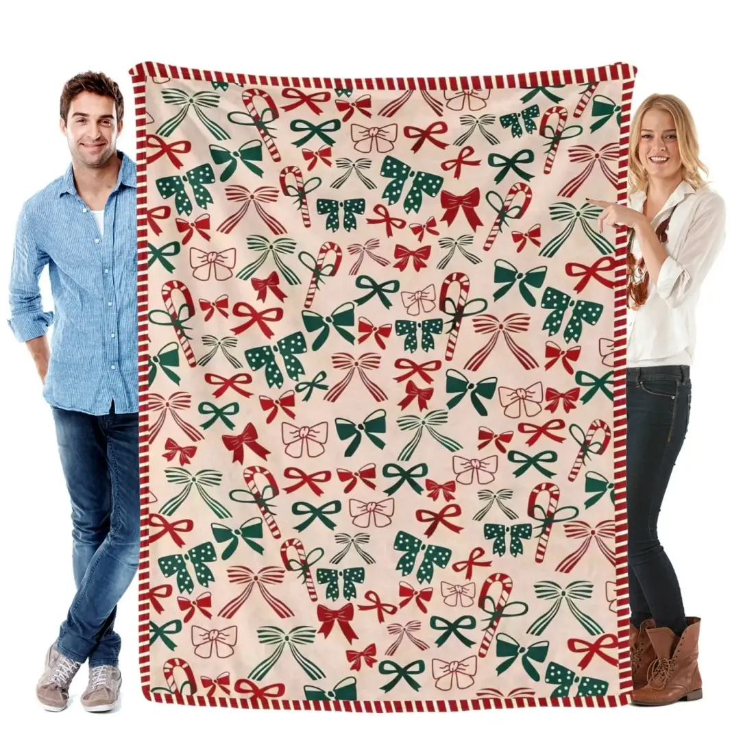 Kringle Express 60x80in Holiday Printed Border Decorative Cozy Throw Blanket - Soft Warm Fleece for Christmas Home Decor, Living Room Decor, Sofas Living Room, Winter Home Décor Use