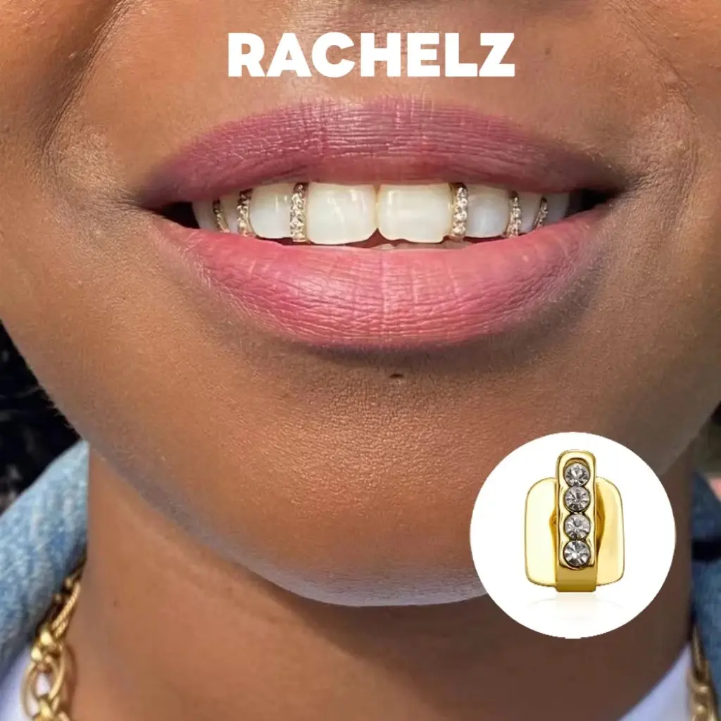 Fashion CZ Stone Vertical Bar Teeth Grillz Braces Hip Hop 4 Zircon Tooth Caps Dental Grills For Women Men Jewelry