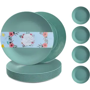 Flat Dinner Plates Set of 8 Alternative for Plastic Plates Microwave and Dishwasher Safe Wheat Straw Plates for Kitchen Unbreakable  Plates(Green,9 inch)