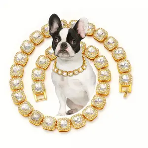 Bling Boss Collar TikTok's Petfluencers Obsess Over 24K Gold-Plated Cuban Link Chain with Diamond-Cut Charm Pendant for Dogs & Cats Paw-luxury Metal Collar Set That Outshines Others