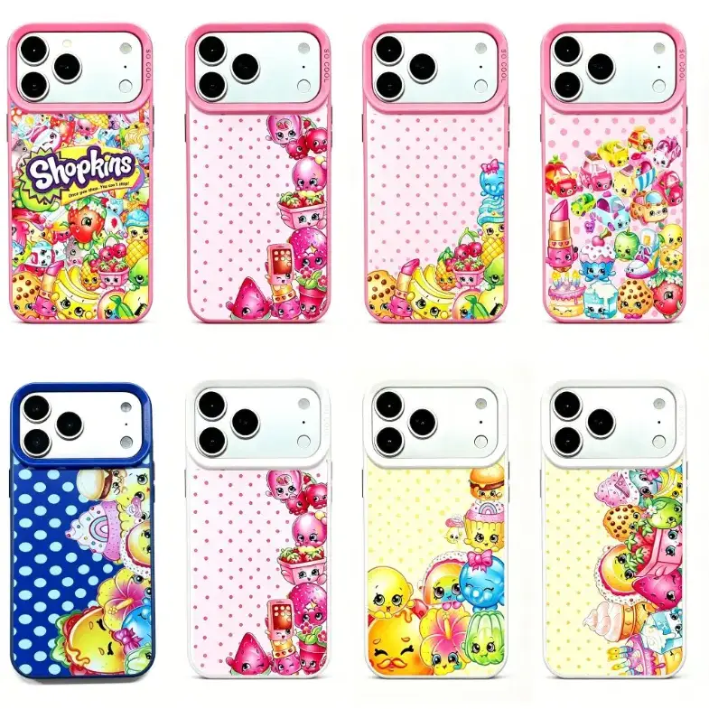 Shopkins cartoon print phone case featuring a sleek Color Silver finish  for iPhone 17Promax 16 15 14 13 12 11 and for Samsung S21-S25 Gift for Her Him