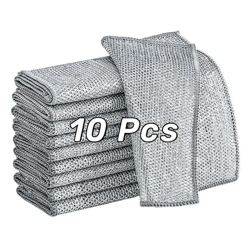 Wire Dishcloth, 10pcs Reusable Dishwashing Rag, Double-layer Dishcloth, Dishcloths For Washing Dishes, Kitchen Cleaning Cloths, Kitchen Cleaning Tool for Kitchen Sink, Pot, Pan