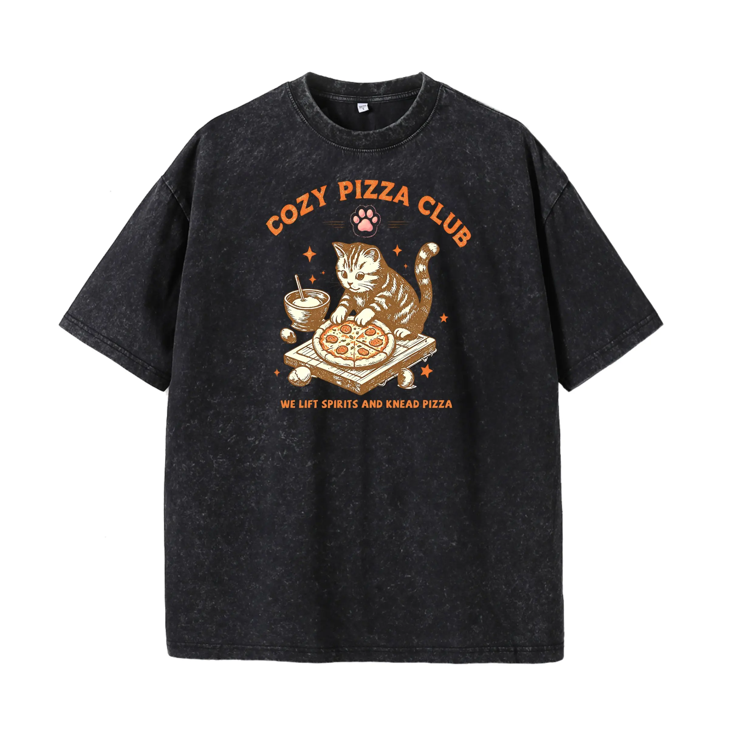 Unisex Pizza Club Cat Oversized T-Shirt,  Cute Cat Making Pizza Graphic Tee Shirt for Cat Lover
