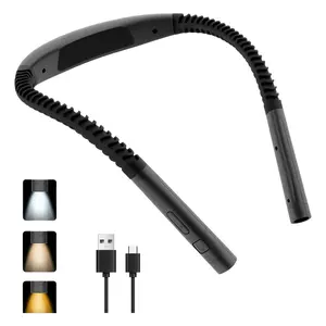 Ergonomic Design Neck Hanging Reading Lamp, USB Charging Lamp, 3 Colors Light and 5 Brightness Levels. Lamp Body is Flexible and Foldable, with Timer. Lightweight Book light Suitable for Reading, Knitting, Repairing and Camping