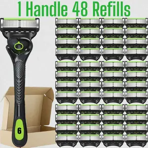 Men's razor set, Stainless steel shaver, 1 handle and 12/24/36 refills, Multiple Replaceable Heads, 6-layer progressive blades, smooth shaving, anti-scratch damping plate, stainless steel, sealed packaging to prevent water and rust