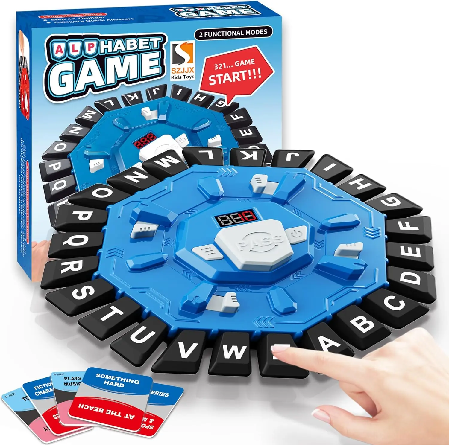 Word Game Family Board Games for Kids & Adults with 2 Modes,220 Topic Categories 24 Letters Pressing Games,Fun Fast-Paced Learning Game with English Pronunciation for Boys Girls Age 3+,35 Cards,Blue