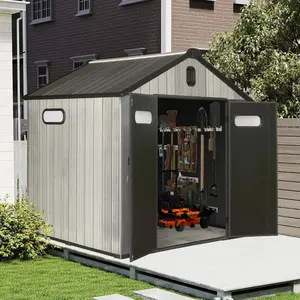 Outdoor Resin Storage Shed Lockable Door Waterproof Plastic Garden Tool Shed Windows Vents Patio Furniture