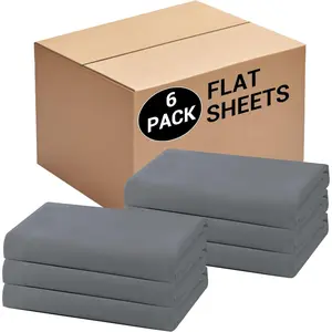Bulk Twin Flat Sheets Only, 6 Pack Quick Sort Top Bed Sheet, Color-Coded Label Threads, Wrinkle-Free Shrinkage Microfiber Hotel Motel Airb&bs for Hosts (66"x96",Dark Gray)