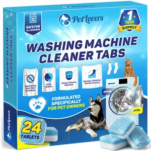 PetLovers Washing Machine Cleaner Tablets - Removes Pet Hair Buildup & Odors, Deep Cleans HE Front Load & Top Load Washers, 24 Pack (1 Year Supply)