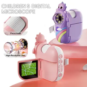 Children's microscope, 1000X cute handheld children's microscope with 8 adjustable LED lights, 2-inch LCD screen, mini portable microscope with photo and video functions, suitable for children aged 3-12 as Christmas and